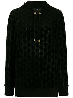 Balmain velvet monogram pattern hoodie
