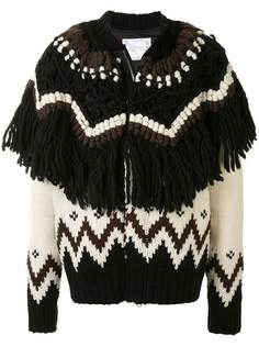 Sacai oversized fringe-trimmed wool cardigan