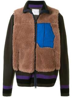 Sacai panelled striped-trim jacket