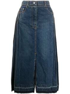 Sacai panelled denim pleated skirt