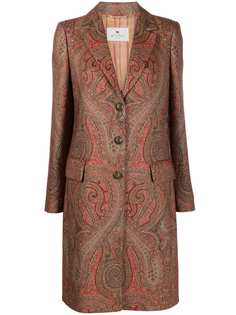 Etro однобортное пальто с принтом пейсли