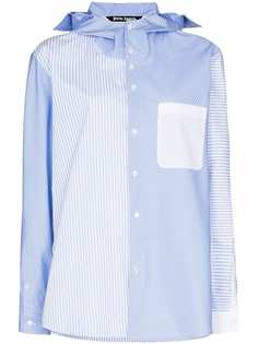 Palm Angels STRIPED HOODY SHIRT LIGHT BLUE WHITE