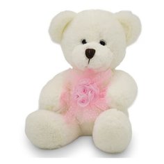 Мягкая игрушка UNAKY Soft toy Медвежонок Кавьяр с розовым цветком, 18 см
