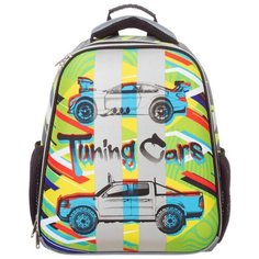 №1 School Ранец Basic Tuning Cars, серый/зеленый