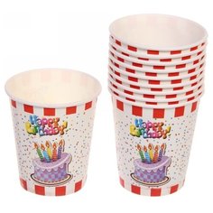 Florento Набор одноразовых стаканов Happy Birthday Свечки на торте, 200 мл (10 шт.) белый/красный