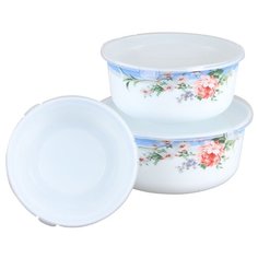 ROSENBERG Набор круглых контейнеров 400 мл, 800мл, 1400мл белый/голубой/розовые цветы