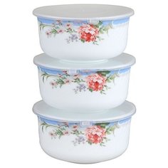 ROSENBERG Набор круглых контейнеров 1400 мл, 3шт. белый/розовый пион