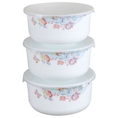 ROSENBERG Набор круглых контейнеров 1400 мл, 3шт. белый/красно-голубые цветы