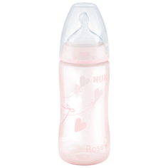 NUK First Choice Plus Baby Rose&Blue бутылочка полипропиленовая с соской из силикона, 300 мл с рождения, розовый/сердечко