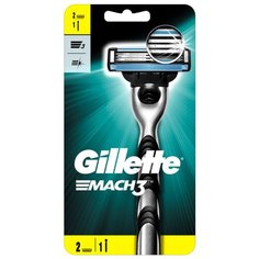 Бритвенный станок Gillette Mach3 ,серый/черный, сменные кассеты 2 шт.
