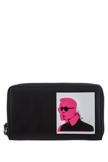 Кожаный кошелек черного цвета на молнии Karl Lagerfeld