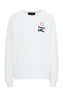 Хлопковый свитшот белого цвета с принтом Karl Lagerfeld
