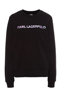 Черный хлопковый свитшот с контрастным принтом Karl Lagerfeld