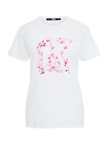 Белая хлопковая футболка с цветочным принтом Karl Lagerfeld