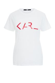 Белая хлопковая футболка с объемным принтом Karl Lagerfeld