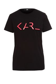 Черная хлопковая футболка с объемным принтом Karl Lagerfeld