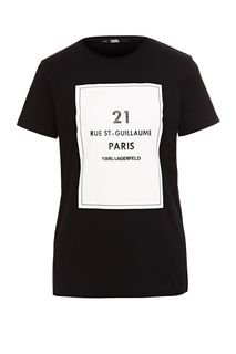 Черная хлопковая футболка с контрастным принтом Karl Lagerfeld