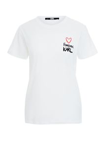 Хлопковая футболка белого цвета с принтом Karl Lagerfeld