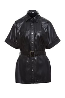 Туника-рубашка черного цвета из экокожи Karl Lagerfeld