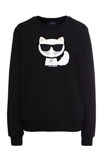 Хлопковый свитшот с вышивкой и отделкой стразами Karl Lagerfeld