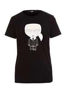 Черная хлопковая футболка с принтом и стразами Karl Lagerfeld
