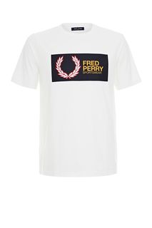 Белая хлопковая футболка с короткими рукавами Fred Perry