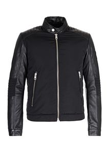 Демисезонная куртка черного цвета с кожаными вставками Calvin Klein Jeans
