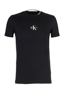 Черная хлопковая футболка с принтом Calvin Klein Jeans