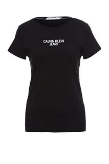 Черная хлопковая футболка с принтом Calvin Klein Jeans