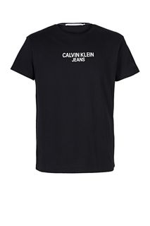 Черная хлопковая футболка с принтом Calvin Klein Jeans