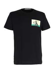 Черная хлопковая футболка с короткими рукавами Calvin Klein Jeans