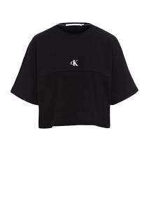Укороченная хлопковая футболка черного цвета Calvin Klein Jeans