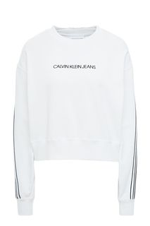Укороченный хлопковый свитшот белого цвета Calvin Klein Jeans