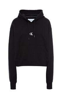 Укороченная хлопковая толстовка черного цвета Calvin Klein Jeans