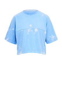 Укороченная хлопковая футболка синего цвета Calvin Klein Jeans