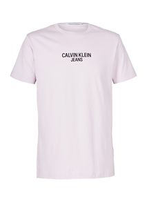 Сиреневая хлопковая футболка с принтом Calvin Klein Jeans