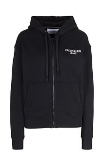 Черная хлопковая толстовка на молнии Calvin Klein Jeans