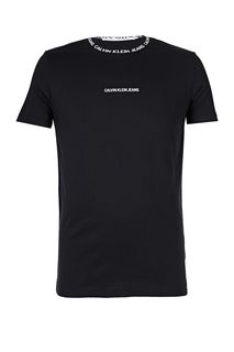 Черная хлопковая футболка с короткими рукавами Calvin Klein Jeans