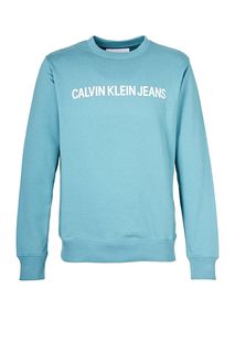 Бирюзовый хлопковый свитшот с белым принтом Calvin Klein Jeans