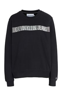 Черный хлопковый свитшот с серебристым принтом Calvin Klein Jeans