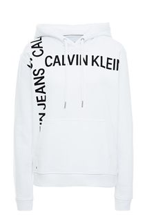 Белая хлопковая толстовка с капюшоном Calvin Klein Jeans