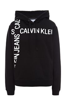 Черная хлопковая толстовка с капюшоном Calvin Klein Jeans