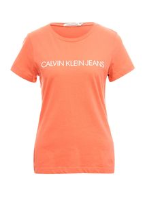 Футболка кораллового цвета из хлопка Calvin Klein Jeans