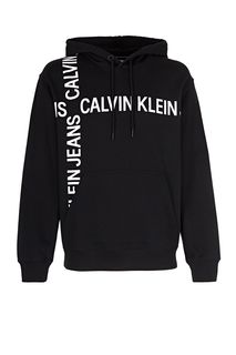 Черная хлопковая толстовка с декоративным принтом Calvin Klein Jeans