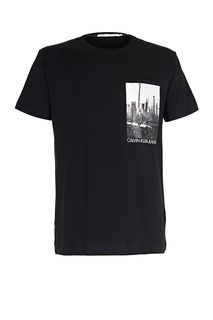 Черная хлопковая футболка с карманом Calvin Klein Jeans