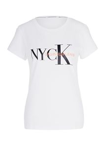Белая хлопковая футболка с принтом Calvin Klein Jeans