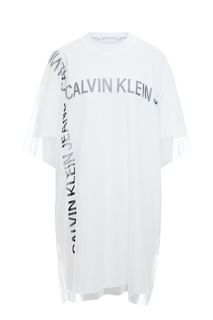 Хлопковое платье-футболка с сетчатой внешней тканью Calvin Klein Jeans