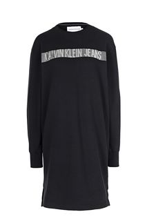 Хлопковое платье-толстовка с серебристым принтом Calvin Klein Jeans