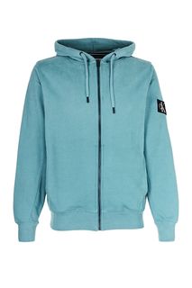 Бирюзовая хлопковая толстовка на молнии Calvin Klein Jeans