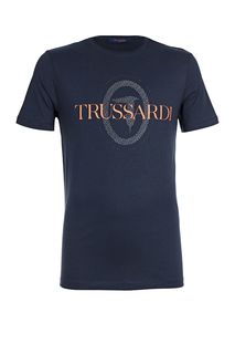 Темно-синяя футболка из хлопка с принтом Trussardi Jeans